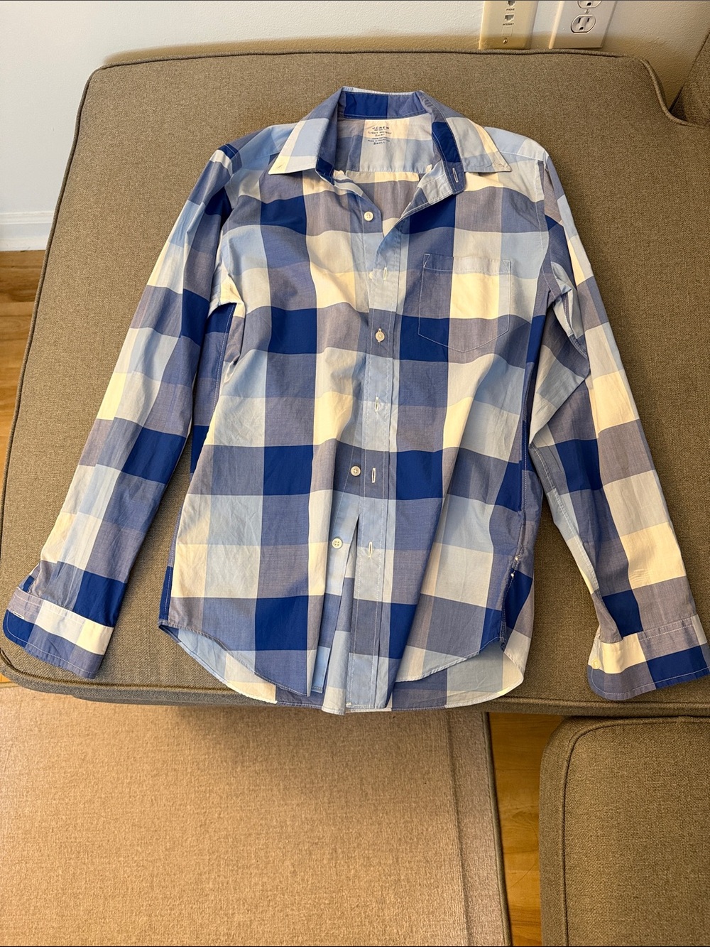 J. Crew Blue and White Large-Check Button-Down Shirt